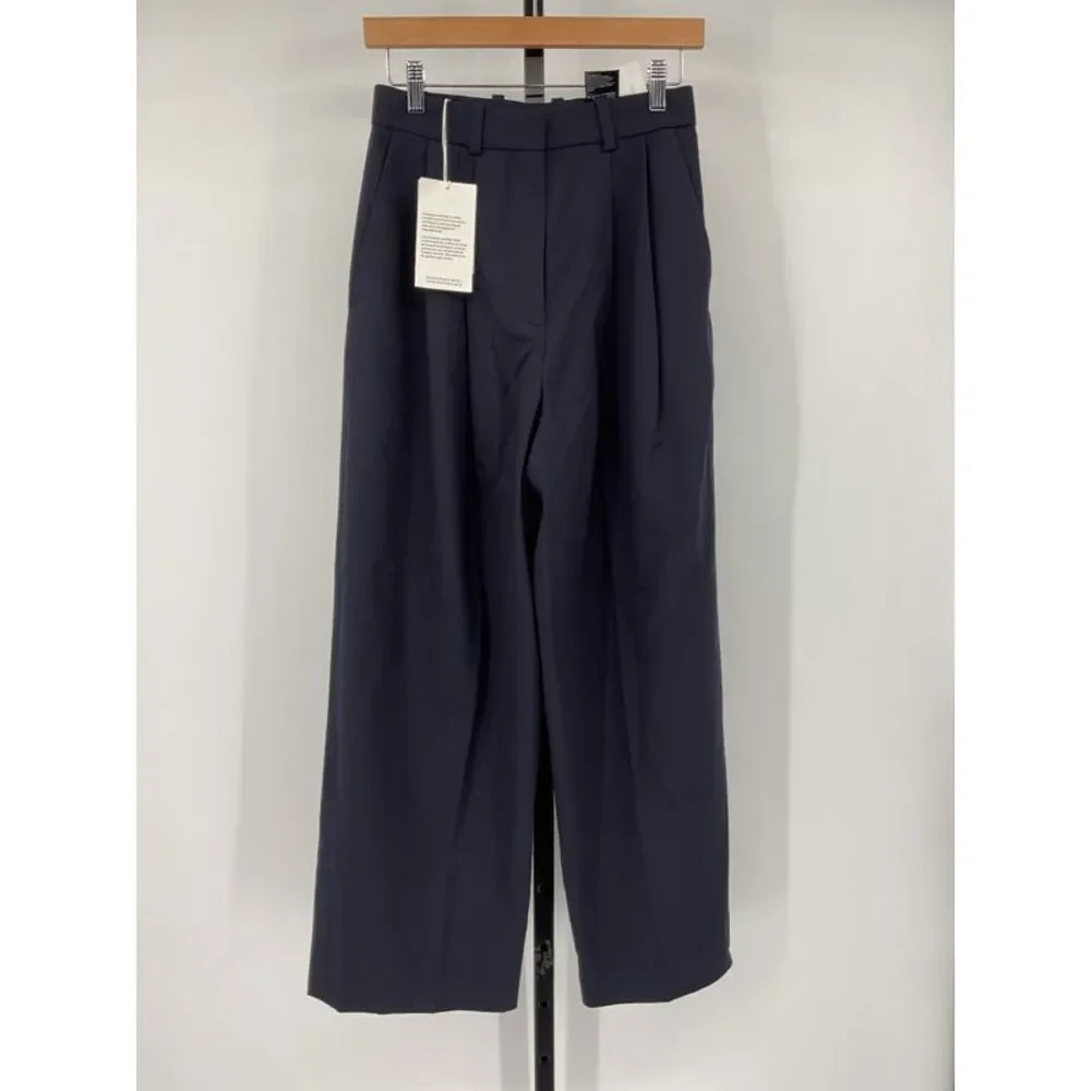 COS Navy Wide-Leg Pleated Trousers - Picture 1 of 3